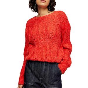 TOPSHOP Petal Pointelle Knit Sweater in Coral Red